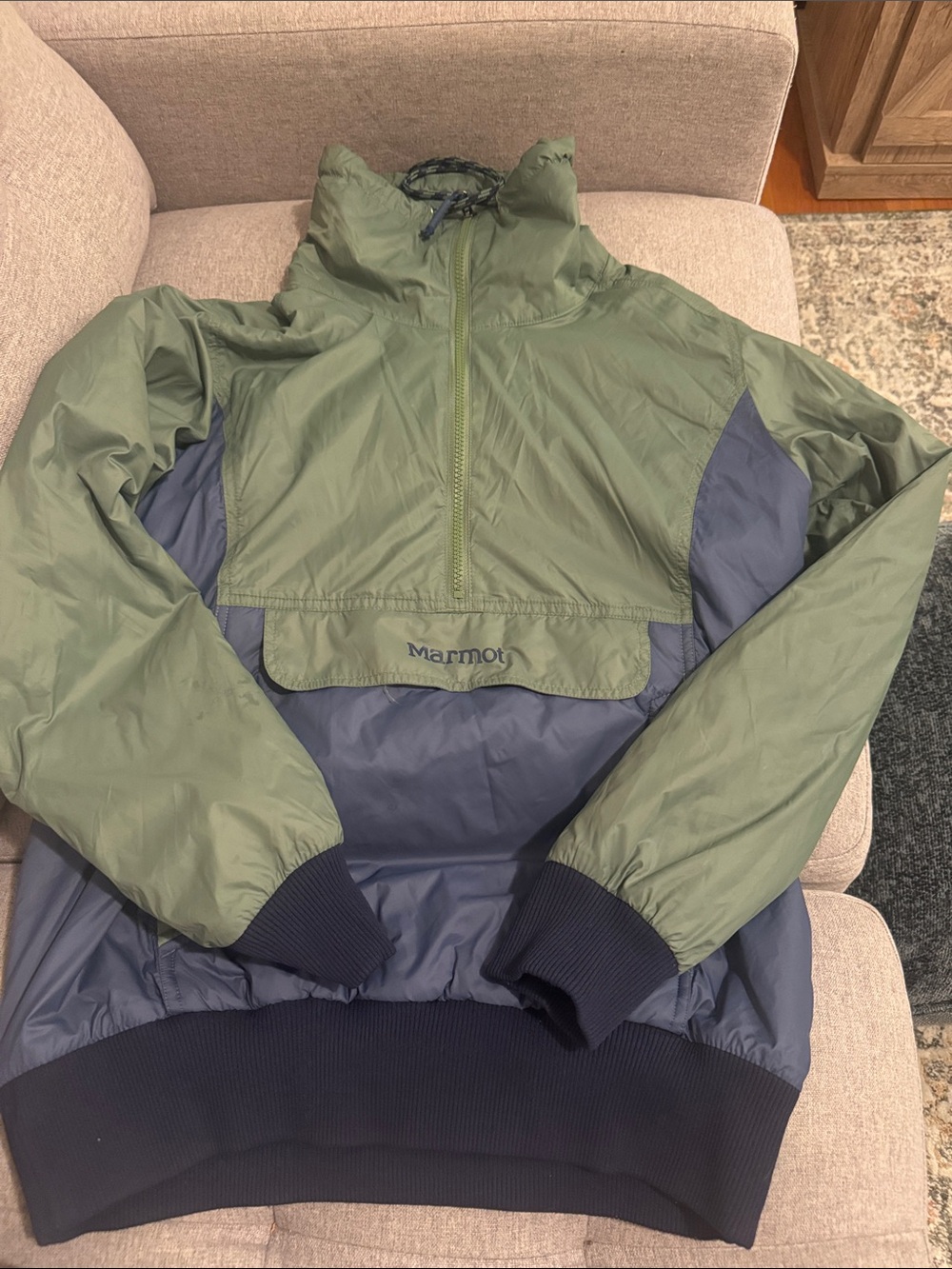 Marmot Olive Green and Navy Pullover Half-Zip Anorak
